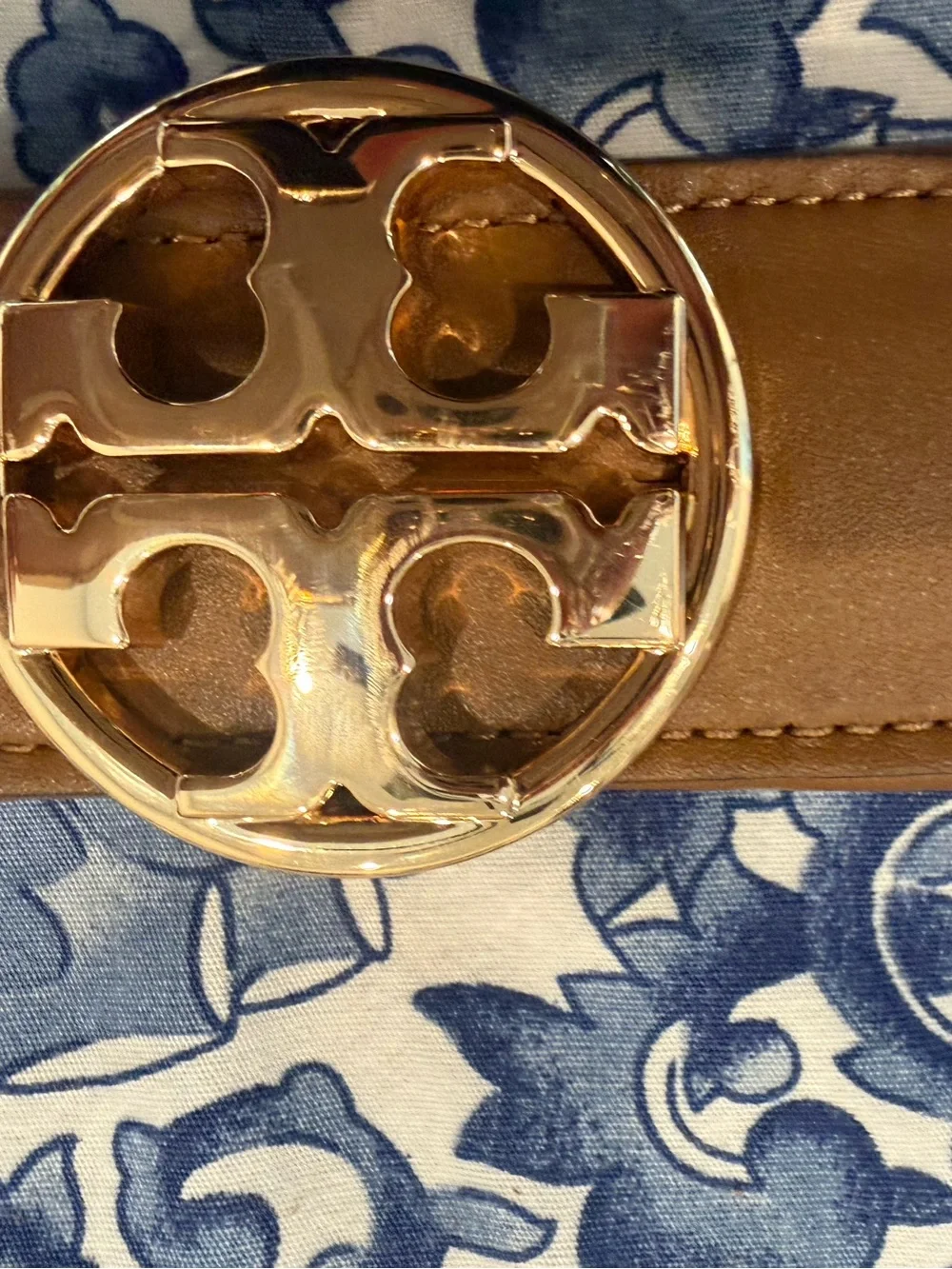 Tory Burch 1.5” Brown Leather Belt with Gold Logo Buckle